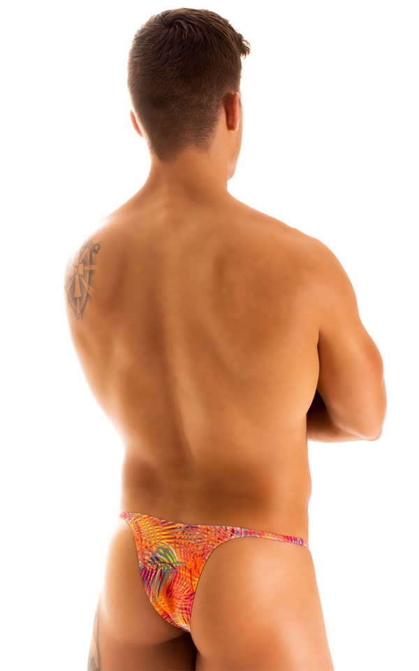 Sunseeker Micro Pouch Half Back Bikini in Tan Through Jungle Palms Orange, Rear View
