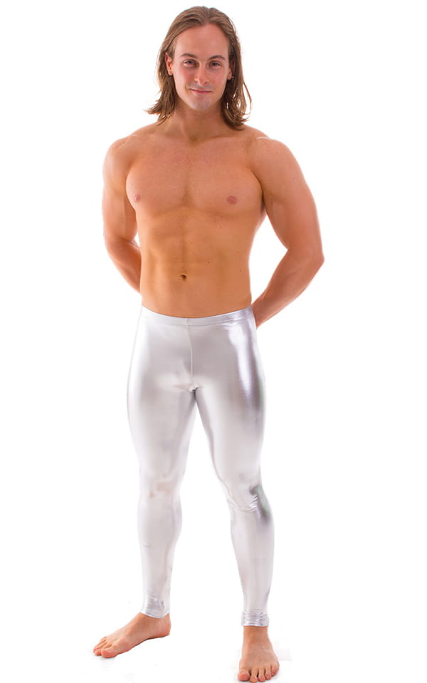 mens leggings tights in Liquid Silver Chrome