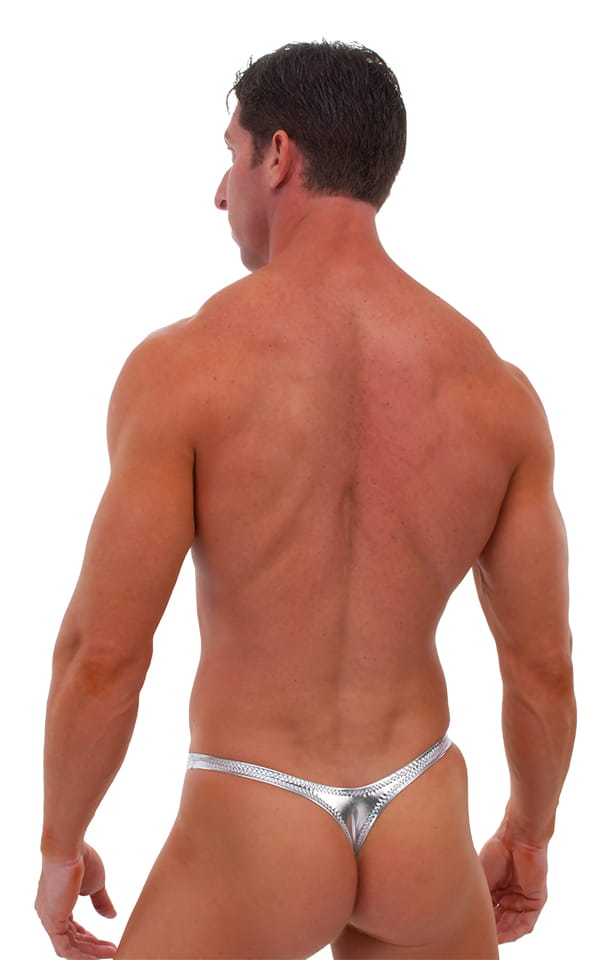 Pouch Enhanced Pistol Pete Thong in Liquid Silver (PRO Lining), Rear View