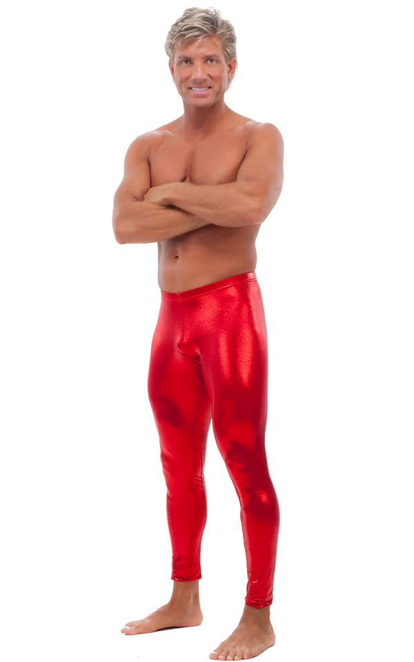 Mens Low Rise Leggings Tights in Mystique Red nylon/lycra, Front View