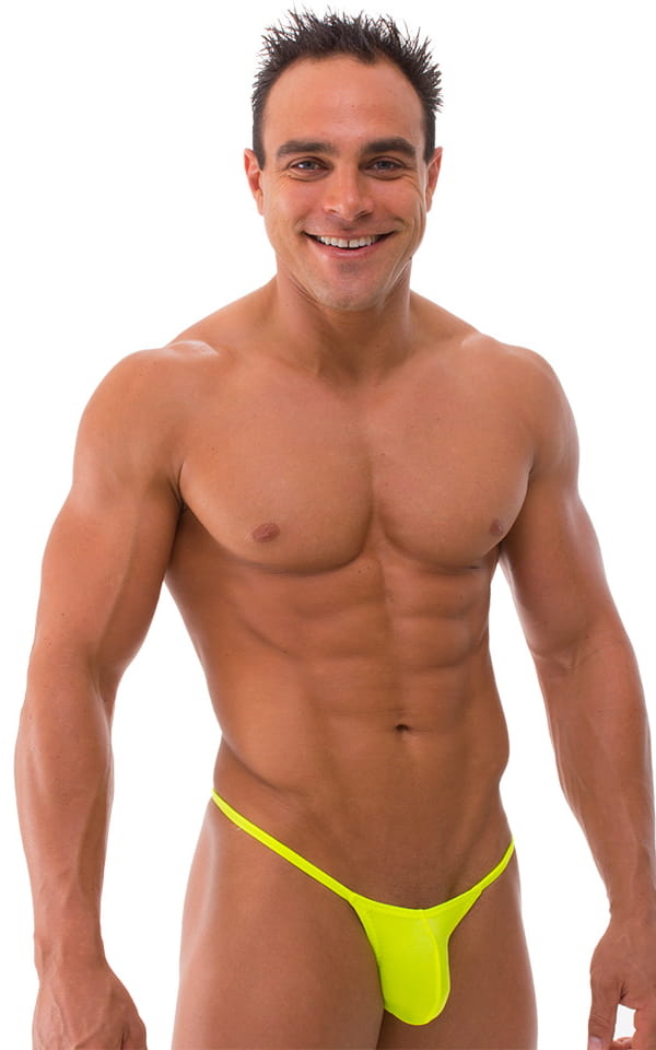 mens micro g string sexy swimsuit bikini in Chartreuse, Front View.