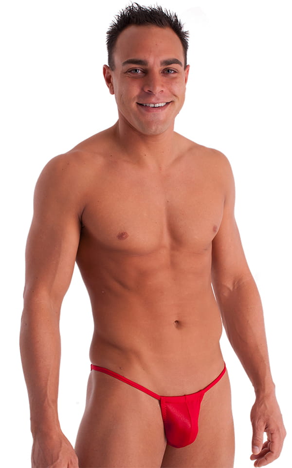 Adjustable to Micro Pouch Tanning Bikini in Wet Look Red, Front View