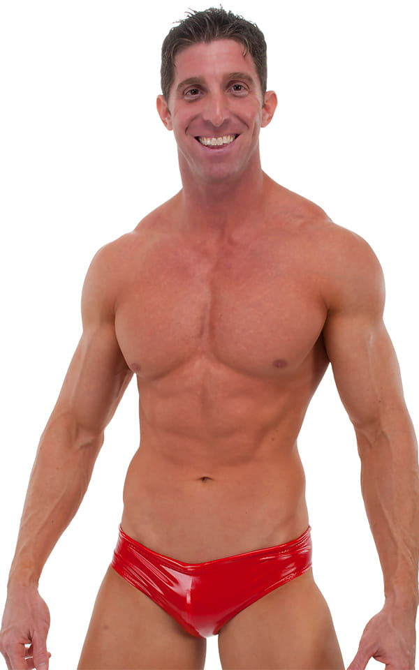 Riviera Swim Suit Brief in Gloss Red Vinyl, Front View