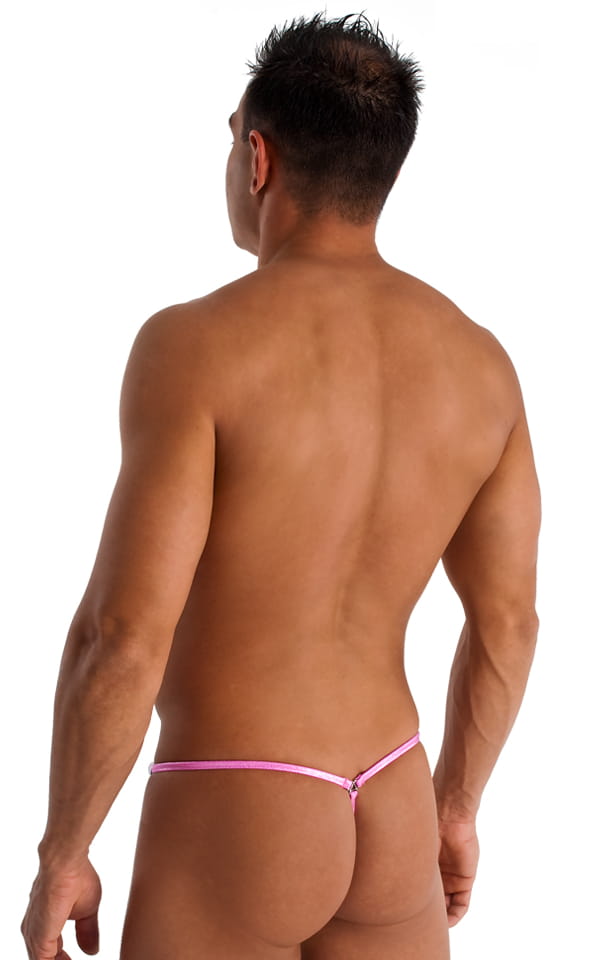 Stuffit Pouch G String Swimsuit in Metallic Mystique Bubblegum Pink, Rear View