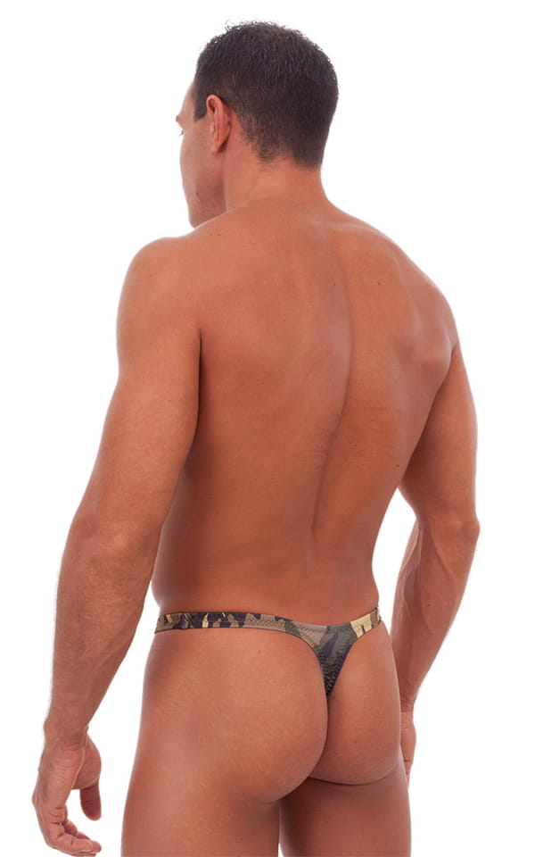T Back Thong Swimsuit - Bravura Pouch in Camouflage, Rear View