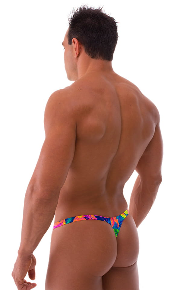 Stuffit Pouch Thong Back Swimsuit in Hawaiian Floral, Rear View