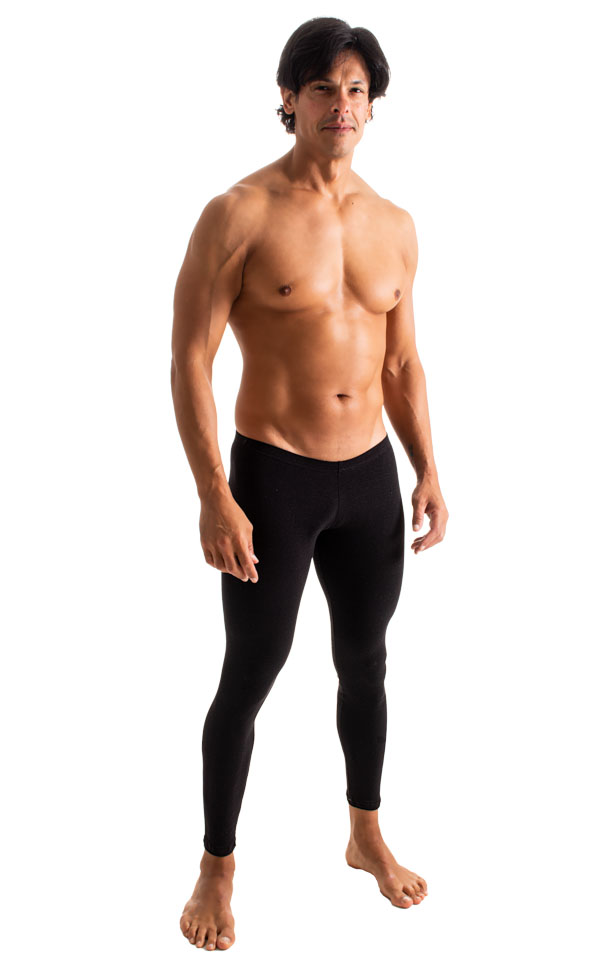 mens low waist leggings tights in Black Cotton lycra