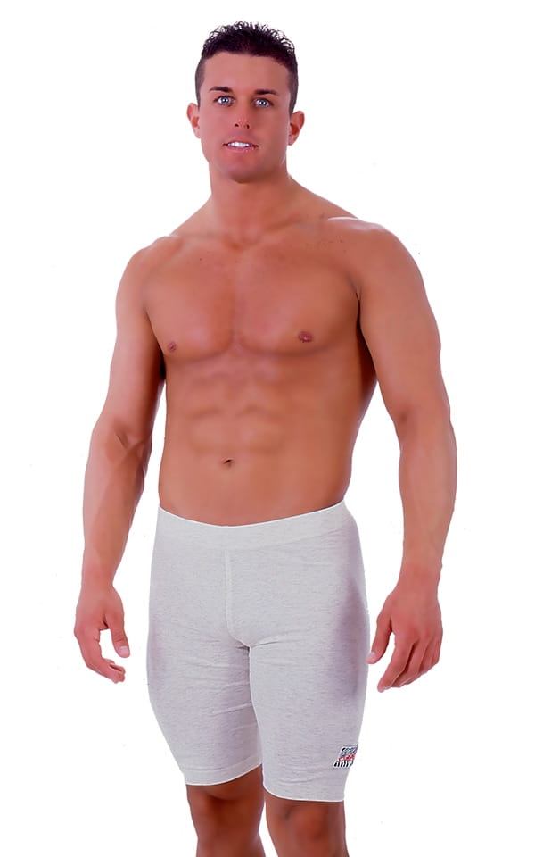Bike Length Lycra Shorts in Heather Grey cotton-lycra, Front View