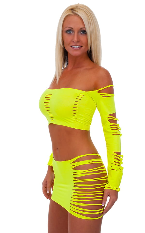 Womens Slashed Micro Mini Skirt In Chartreuse