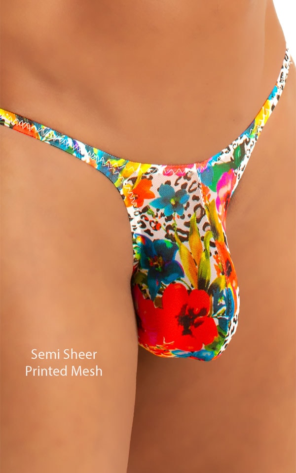 Sunseeker Micro Pouch Half Back Bikini in Semi Sheer Hibiscuc Printed Mesh 3