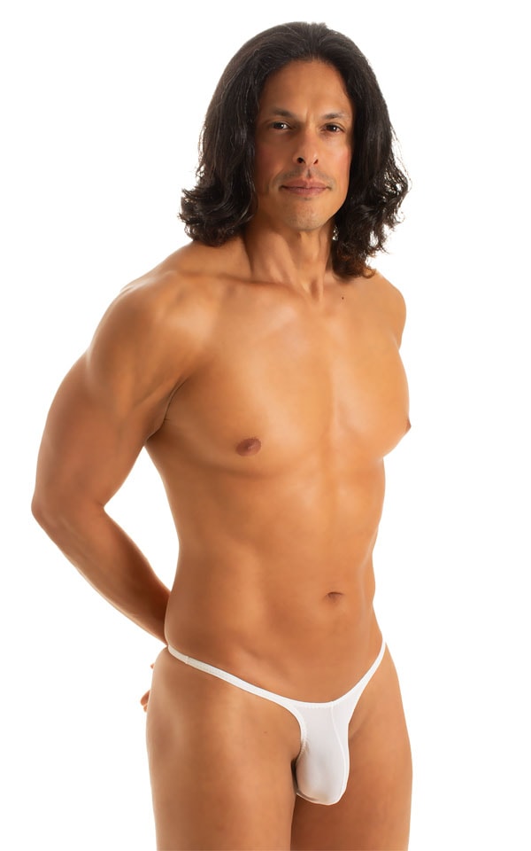 most popular mens sexy micro string bikini swimsuit by skinz swimwear in sheer white