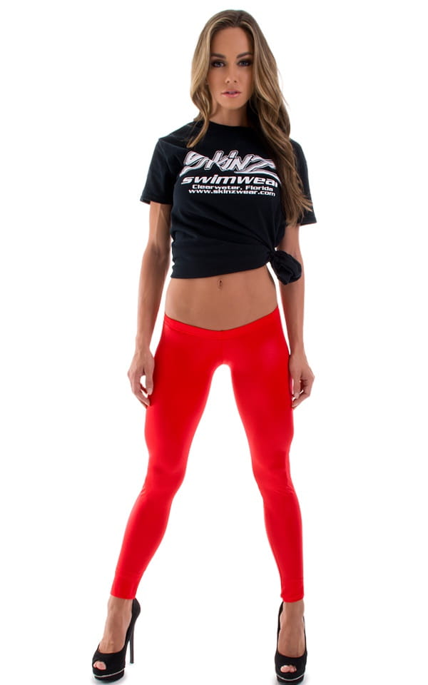 womens low cut designer leggings rock star fashion tights in Wet Look Red
