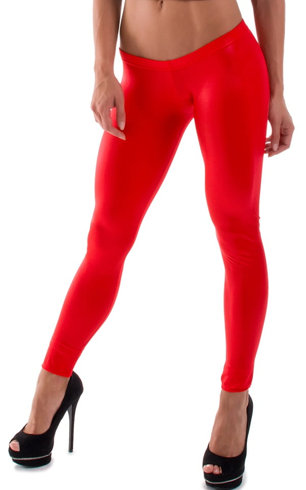 Womens Super Low Rise Leggings in Wet Look Red, Front Alternative