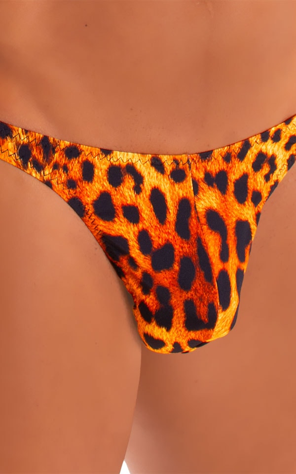 Mens Classic T Back Thong Swimsuit in Golden Leopard 3