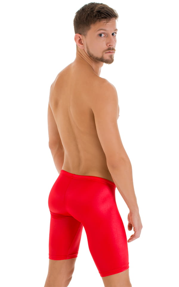 Swim-Dive Competition Watersports Shorts in Wet Look Red, Rear View
