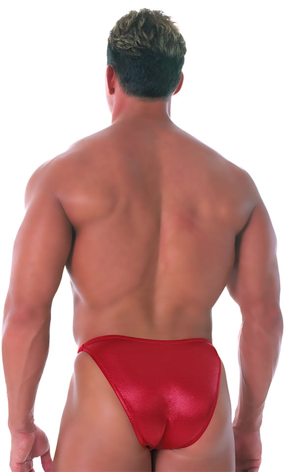 Fitted Bikini Bathing Suit in Wet Look Red, Rear View