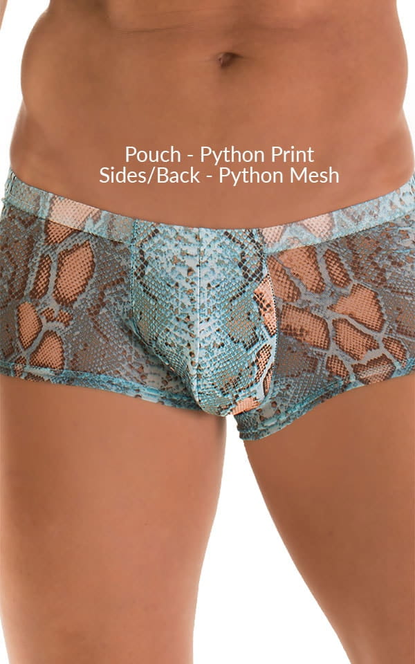 Fitted Pouch - Boxer - Swim Trunks in Super ThinSKINZ Aqua Python & Aqua Python Mesh 3