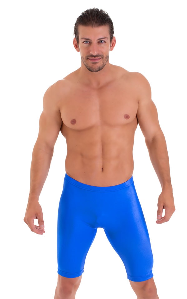 Lycra Bike Length Shorts in Wet Look Royal Blue 3