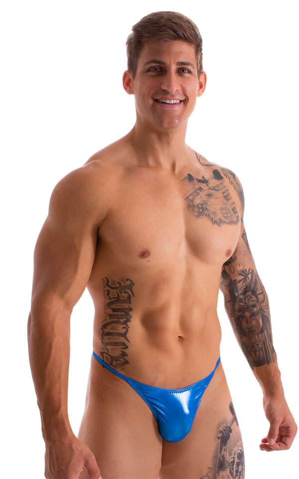 mens maximum tanning micro swimsuit bikini skinz swimwear in metallic blue