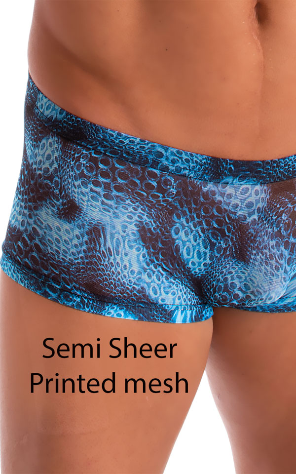 Extreme Low Square Cut Swim Trunks in Semi Sheer Eros Printed Mesh 7