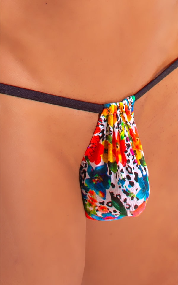 Mens Micro Adjustable G String Swimsuit in Semi Sheer Hibiscus Print on Mesh 3