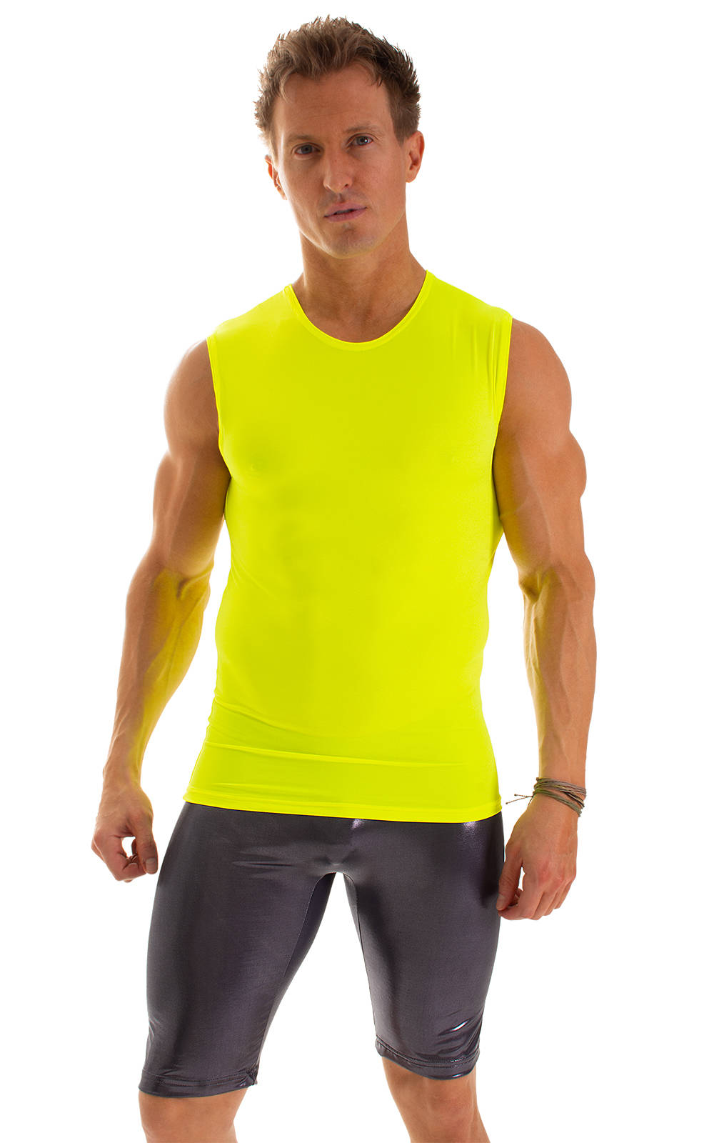 Sleeveless Lycra Muscle Tee in Chartreuse, Front View
