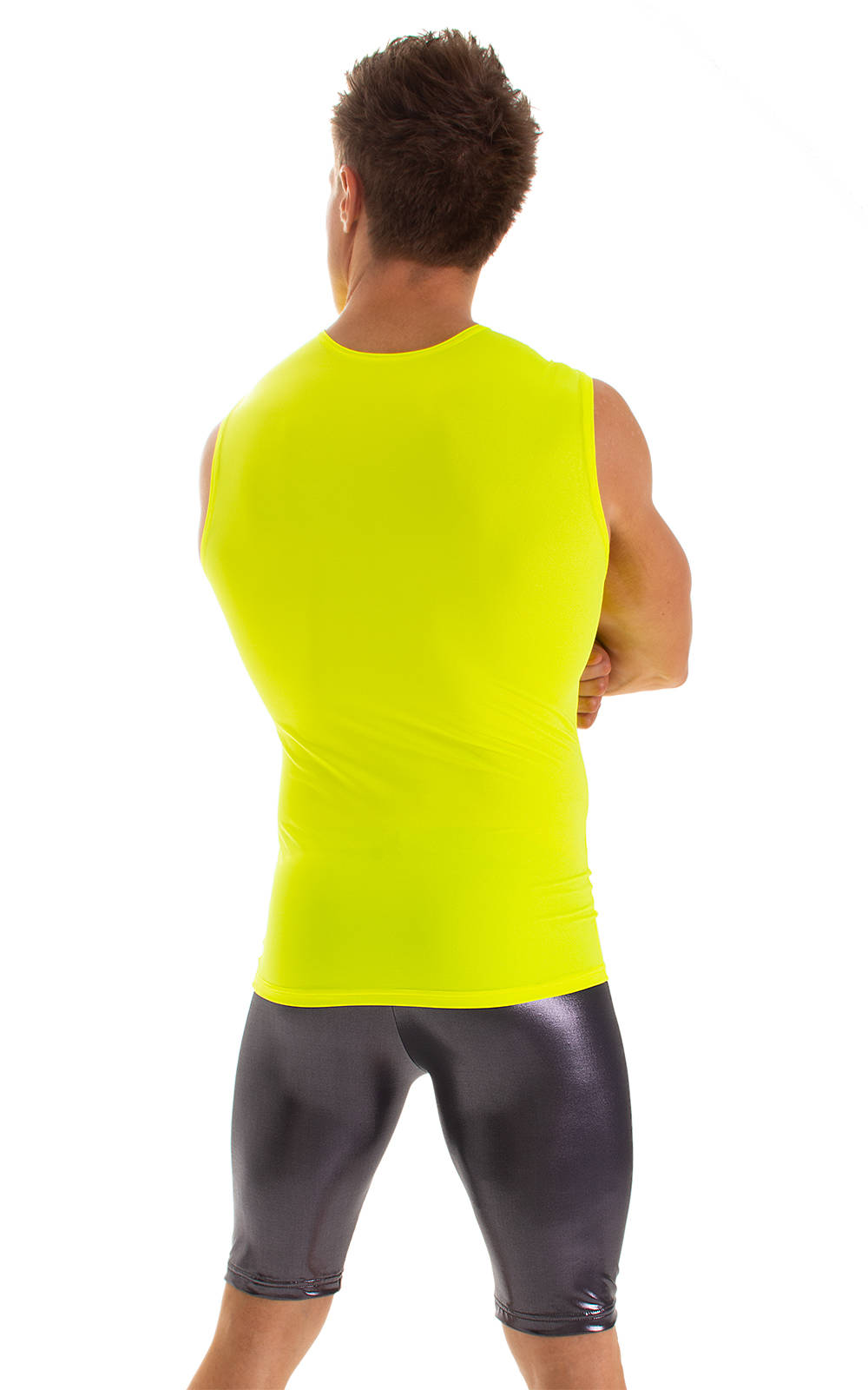 Sleeveless Lycra Muscle Tee in Chartreuse, Rear View