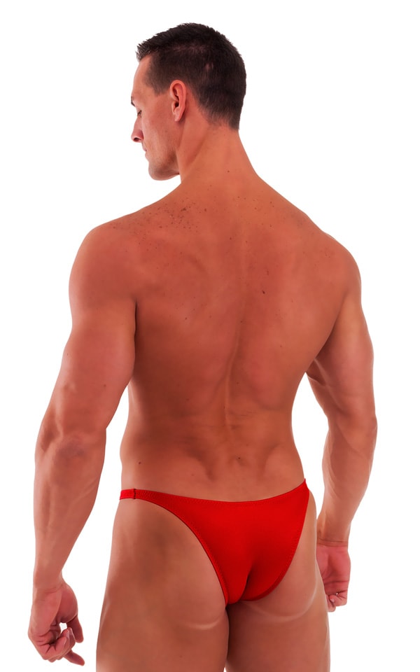 Bodybuilder Posing Suit - Narrow Back in Wet Look Lipstick Red, Rear Alternative