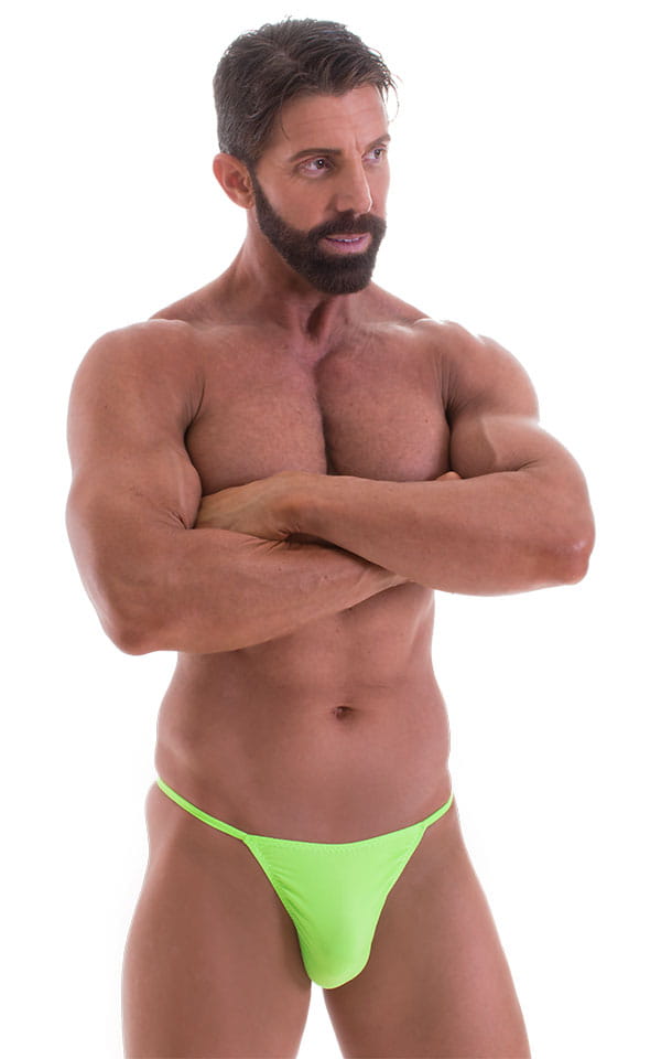 mens smooth pouch string side t back thong sexy swimsuit bikini in ThinSKINZ Neon Lime