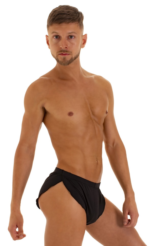 mens sexy swimsuit bikini cover up split shorts in sheer black