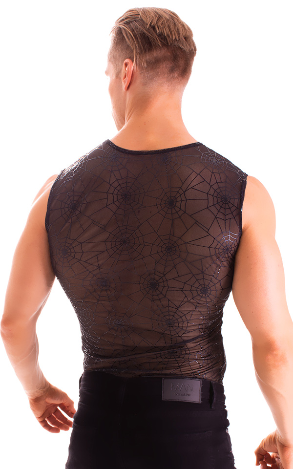 Sleeveless Lycra Muscle Tee in Spiderweb Stretch Mesh 2