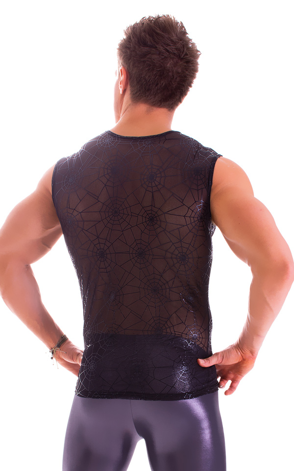 Sleeveless Lycra Muscle Tee in Spiderweb Stretch Mesh 4