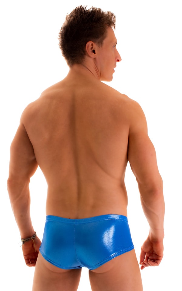 Pouch Enhanced Micro Square Cut Swim Trunks in Ice Karma Electric Blue, Rear View