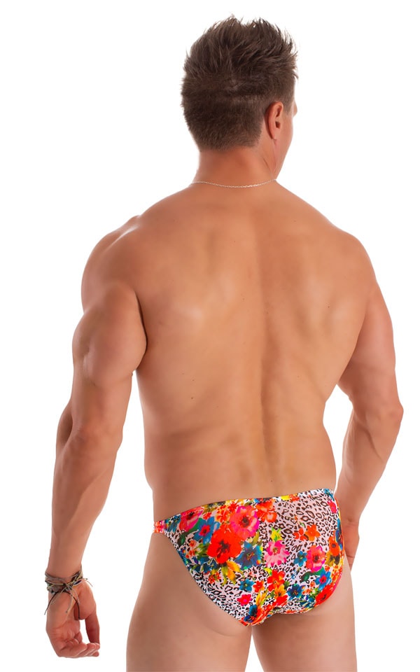 Mens Seamless Pouch Bikini Swimsuit in Hibiscus Print on Mesh 2