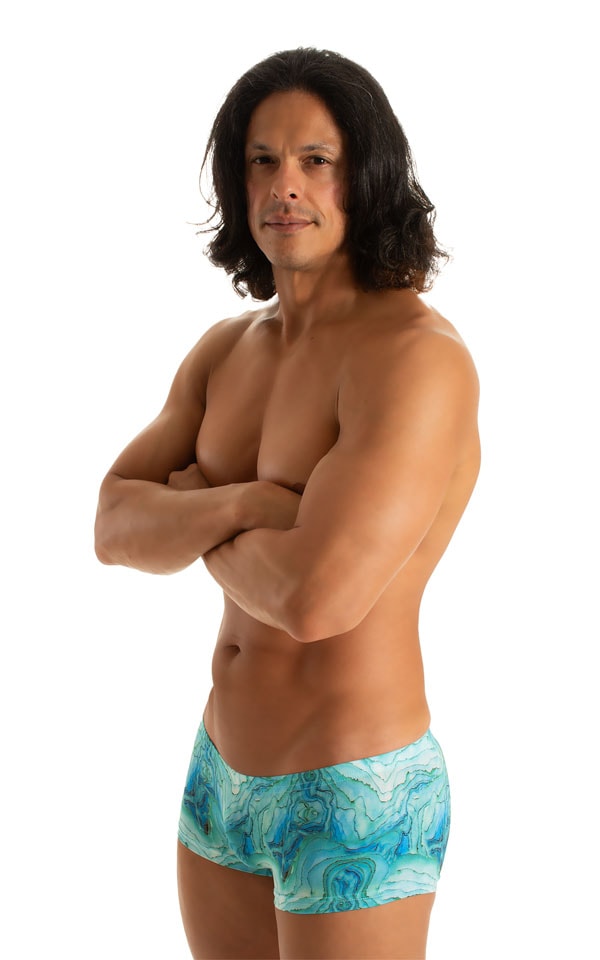 Extreme Low Square Cut Swim Trunks in Super ThinSKINZ Cascade 3