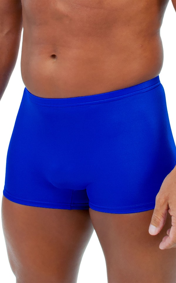 Square Cut Seamless Swim Trunks in Wet Look Royal Blue Fabr, Front Alternative