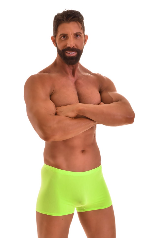 Mens square Cut Seamless Swim Trunks in ThinSKINZ Neon Lime, Front Alternative