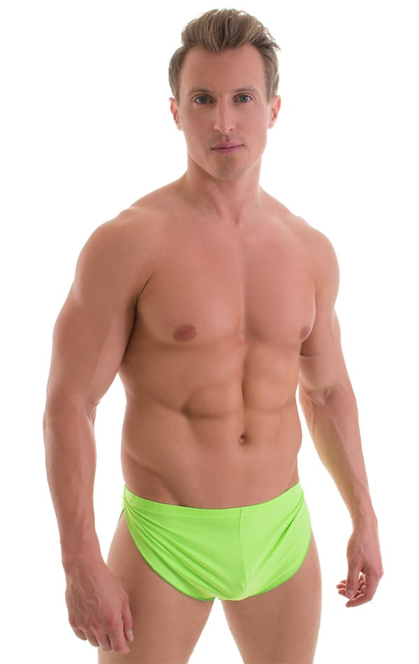 Swimsuit Cover Up Split Running Shorts in ThinSKINZ Lime, Front View