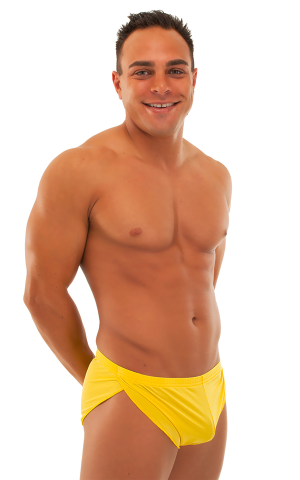 mens sexy swimsuit bikini cover up split shorts in Citron Yellow