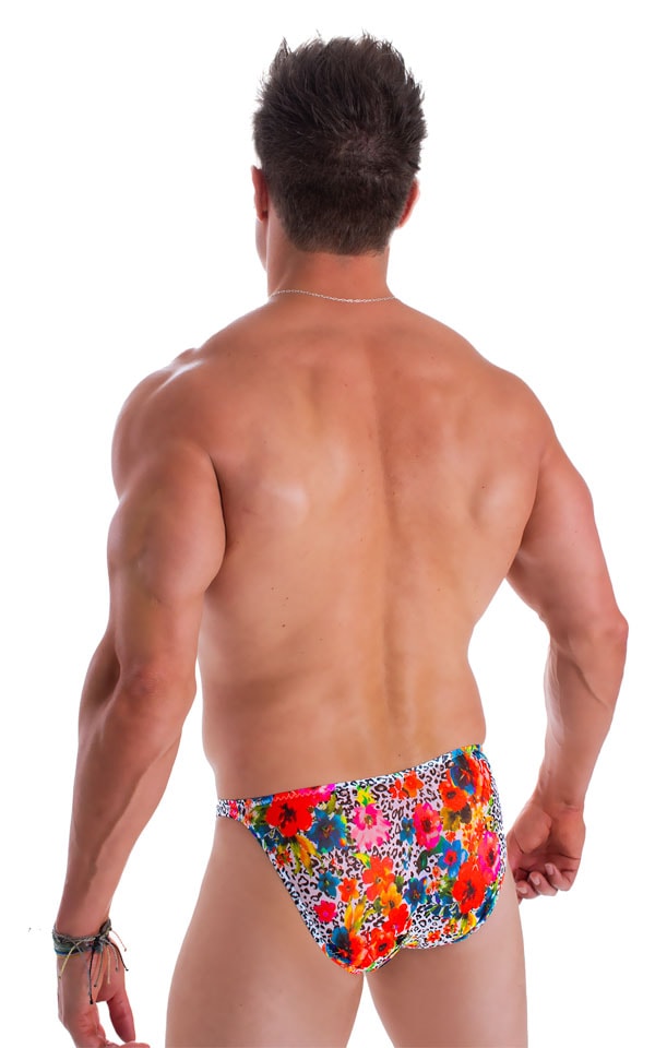 Mens Micro Pouch Bikini Swimsuit in Semi Sheer Hibiscus Print on Mesh 2