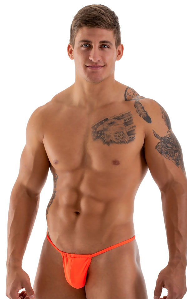 G String Swimsuit - Adjustable Pouch in Blazing Orange, Front View