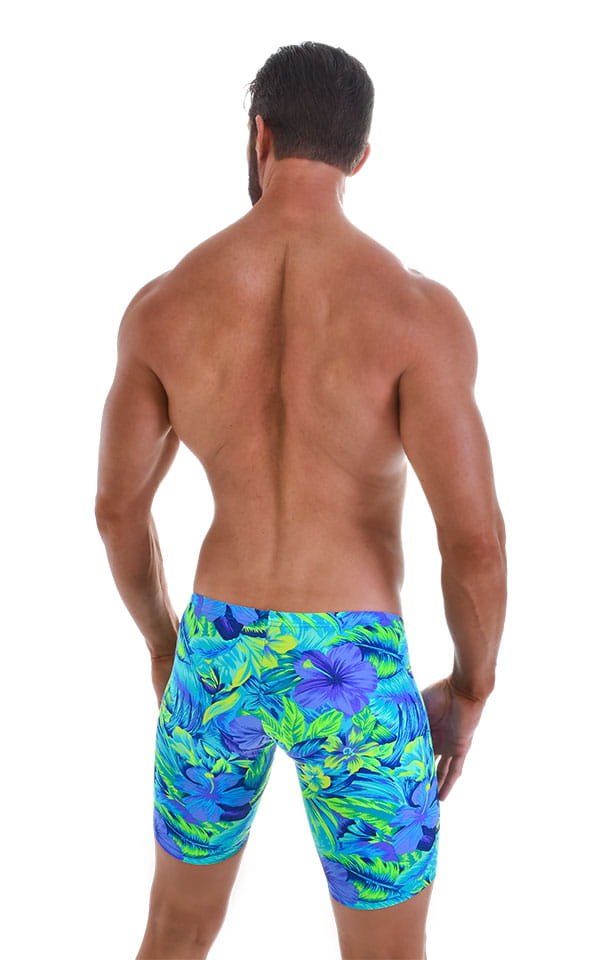 Fitted Pouch Lycra Shorts in Tan Through Tropical Rainforest, Rear View