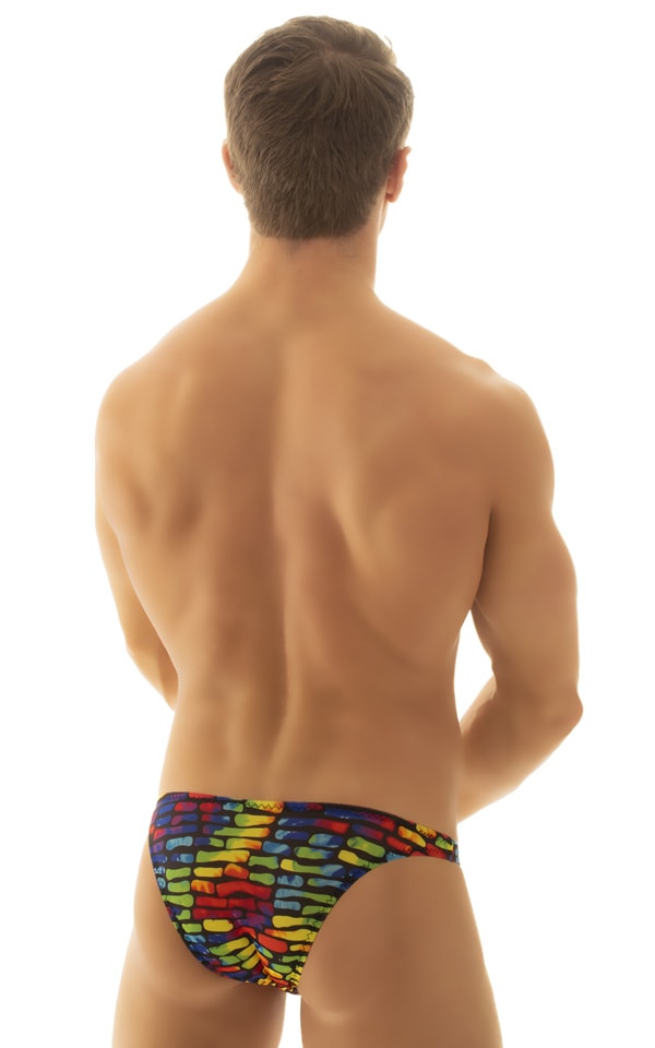 Large Pouch Swimsuit Bikini in Tan Through Technicolor, Rear View