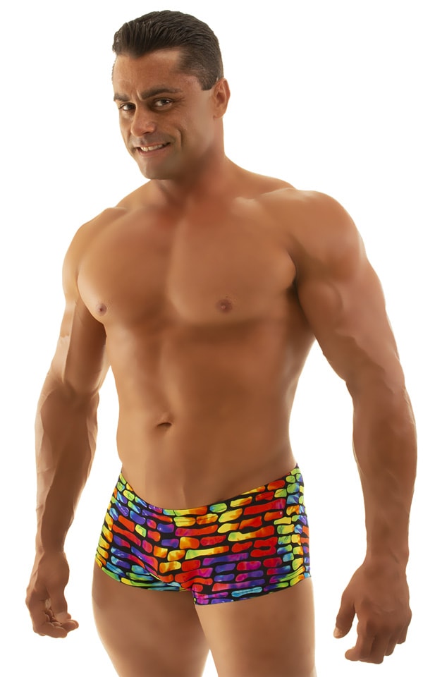 Extreme Low Square Cut Swim Trunks in Tan Through Technicolor, Front Alternative