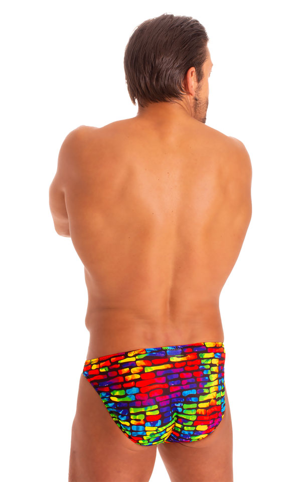 Bikini-Brief Swimsuit in Tan Through Technicolor, Rear View