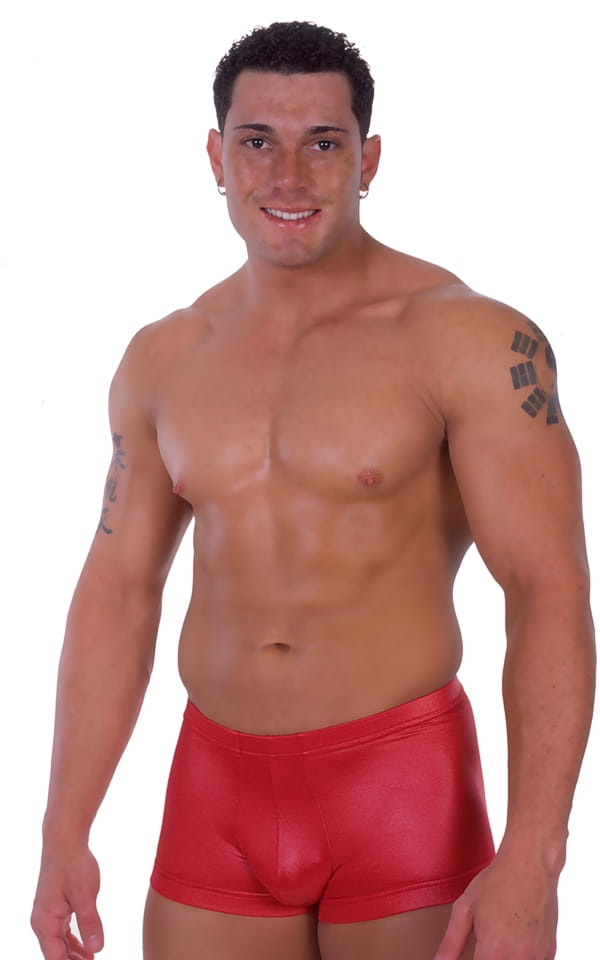 Fitted Pouch - Square Cut - Watersports Swim Trunks in Wet Look Red, Front View