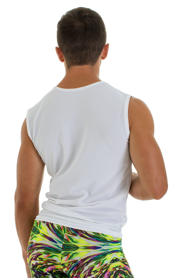 Sleeveless Lycra Muscle Tee in Gloss White Mesh PowerNet, Rear View
