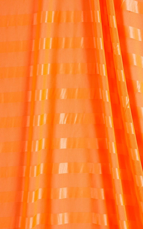 Micro Mini Skirt in Semi Sheer Tangerine Satin Stripe and Mesh Fabric