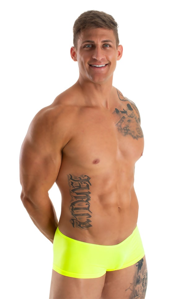 Micro Low Square Cut Swim Trunks in Semi Sheer ThinSkinz Chartreuse 4