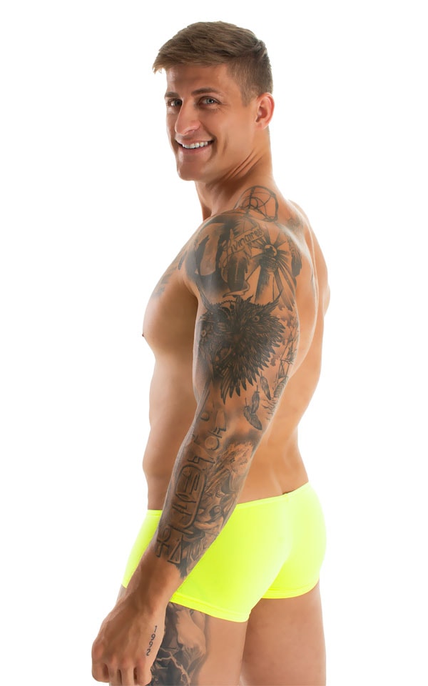 Micro Low Square Cut Swim Trunks in Semi Sheer ThinSkinz Chartreuse 2